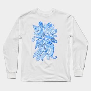 Abstract Zentangle Swirls Design (blue on white) Long Sleeve T-Shirt